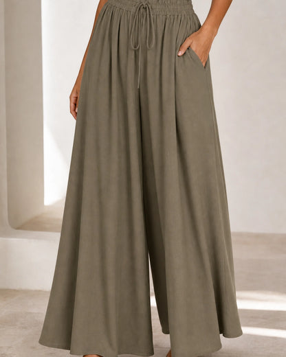 Women's high-waist wide-leg trousers in Green, primary view. — womens-wide-leg-trousers-green-12-primary.webp